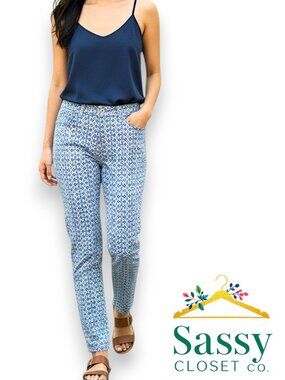 ✨ TOMMY BAHAMA Ella Twill High Rise Ankle Pants 2 Blue White Geometric 🌀